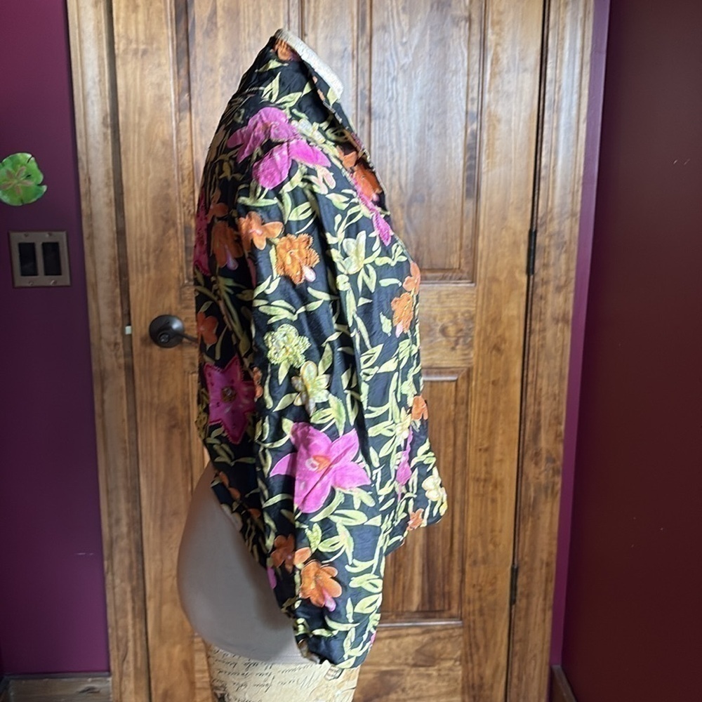 VINTAGE Laura Ashley Petite Silk Floral Blazer Jacket lightweight cropped sz S - Picture 3 of 16